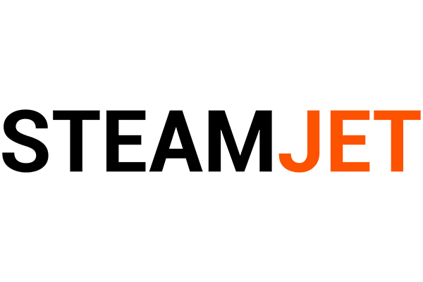 mblack and orange animated gif with the words SteamJet